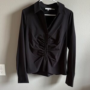 NWOT - Calvin Klein Black Ruched Button Down Shirt